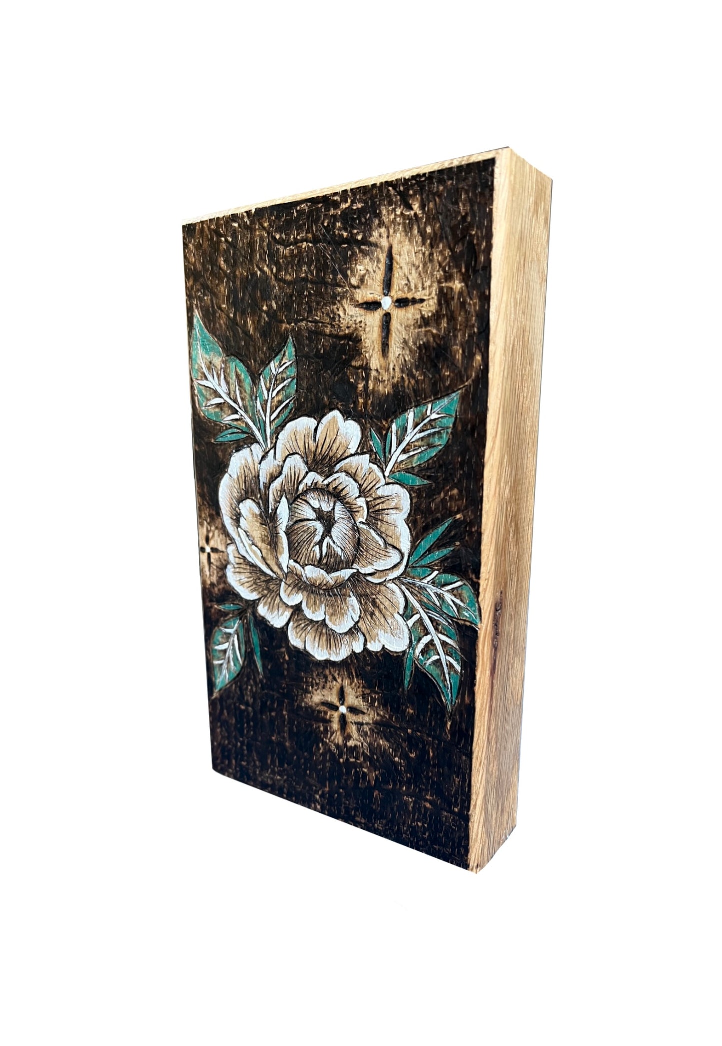 Wood Burned Flower on Rift Sawn White Oak